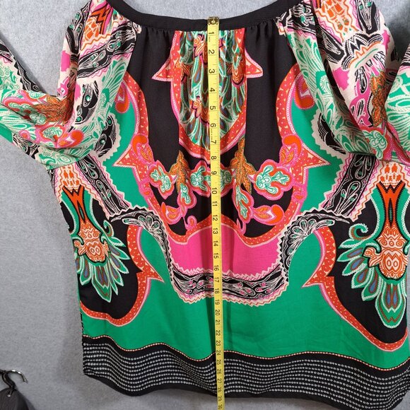 Gibson Latimer Women 2X Plus Top Tunic 3/4 Sleeve Multicolor V-Neck Tie Boho - Picture 4 of 10